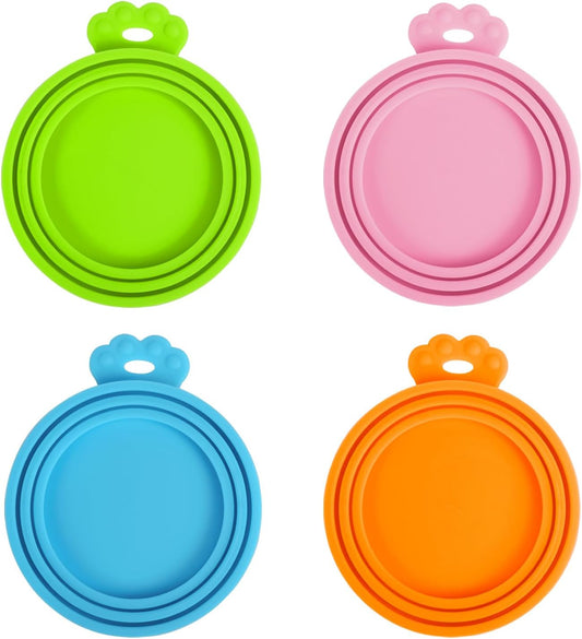 4 Packs Silicone Pet Can Lids, Dog Cat Food Can Cover, Universal Size Can Tops, 1 Fit 3 Standard Size Food Cans, BPA Free Dishwasher Safe (Blue, Green, Orange, Pink)