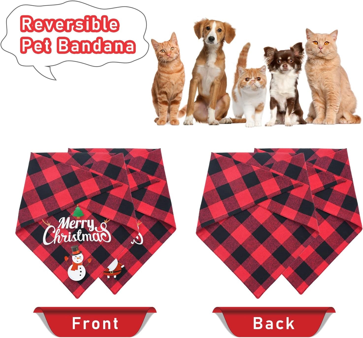 2 Pack Christmas Dog Bandana, Classic Red Green Buffalo Plaid Dog Bandana Pets Scarf Triangle Bibs Kerchief Set Pet Costume Outfit Accessories for Small Medium Large Dogs Cats Pets (Large)