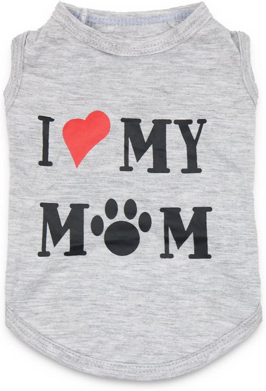 Dog Clothes Puppy Shirts I Love My Mom Dog T Shirt for Small Dogs, Small, Grey