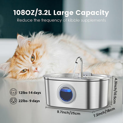 PurrFlow Stainless Steel Pet Water Fountain